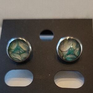 Green and Silver Stud Earrings